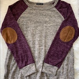 Taupe & Purple Sweater with Brown Elbow Patch